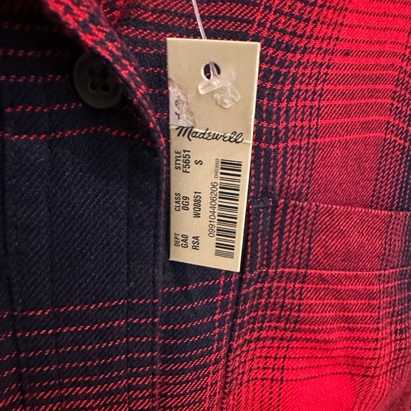 NWT madewell red and navy plaid button down - Picture 2 of 4